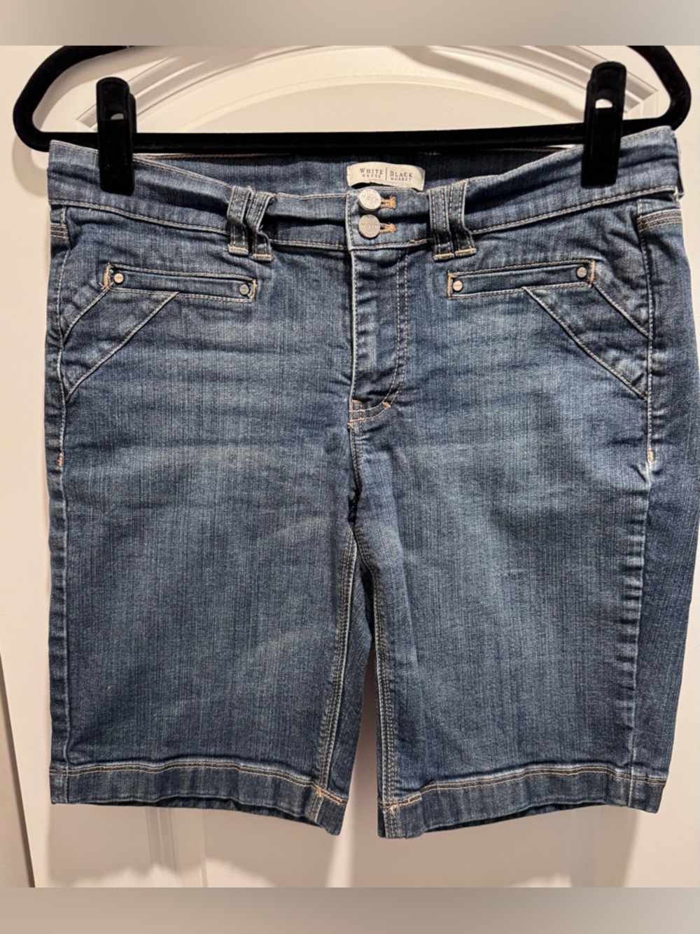 White House Black Market Blue Mid-Rise Denim Bermuda Shorts